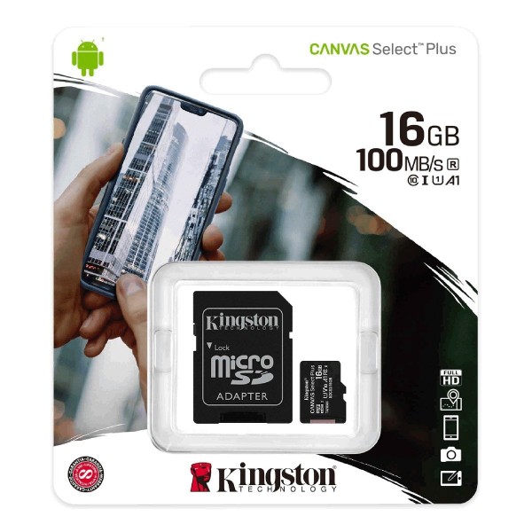Kingston Canvas Select Plus MicroSDHC 16GB UHS-1 Class 10 με SD Αντάπτορα έως 100MB/s Κάρτα Μνήμης 